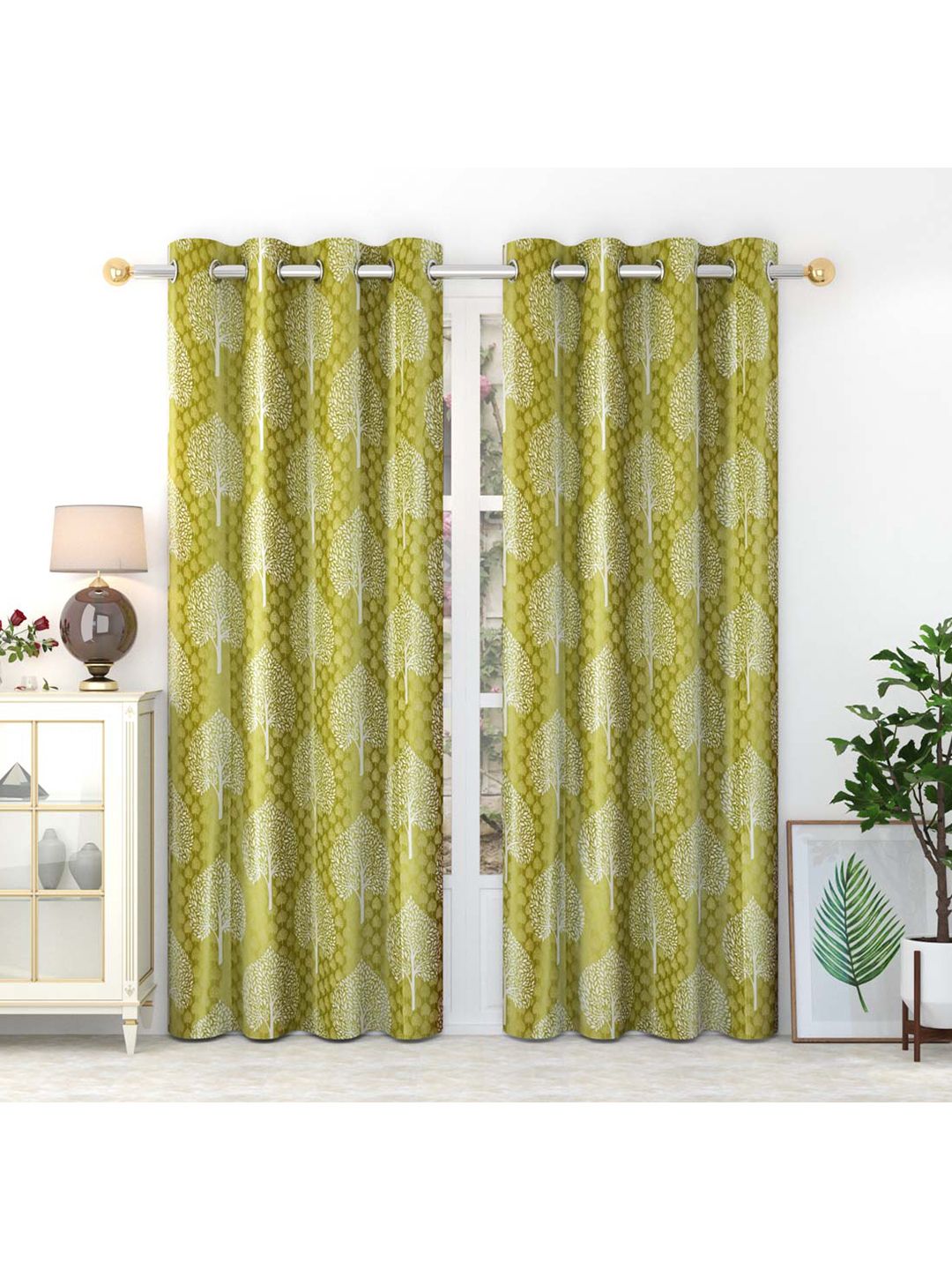 Slushy Mushy Green & White Set of 2 Floral Door Curtain Price in India