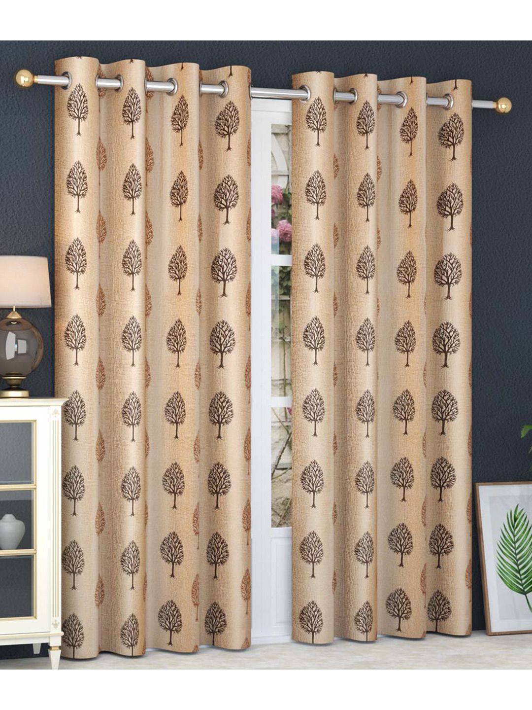 Slushy Mushy Brown Set of 2 Floral Door Curtain Price in India