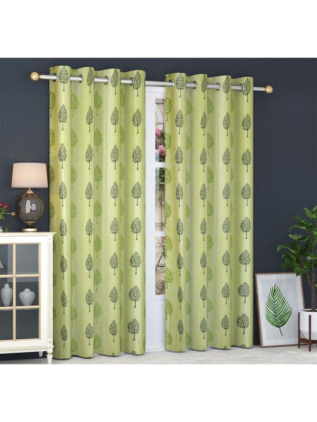 Slushy Mushy Green Set of 2 Floral Door Curtain Price in India