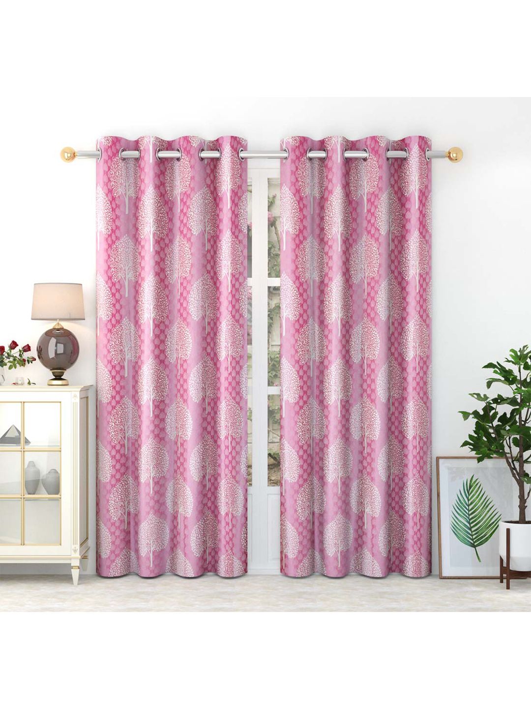 Slushy Mushy Pink & White Set of 2 Ethnic Motifs Door Curtain Price in India