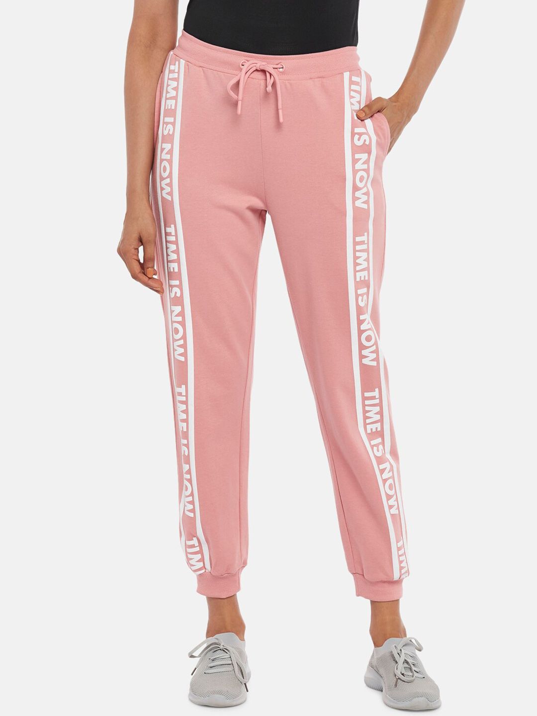 Ajile by Pantaloons Women Pink & White Typography Printed Joggers Price in India