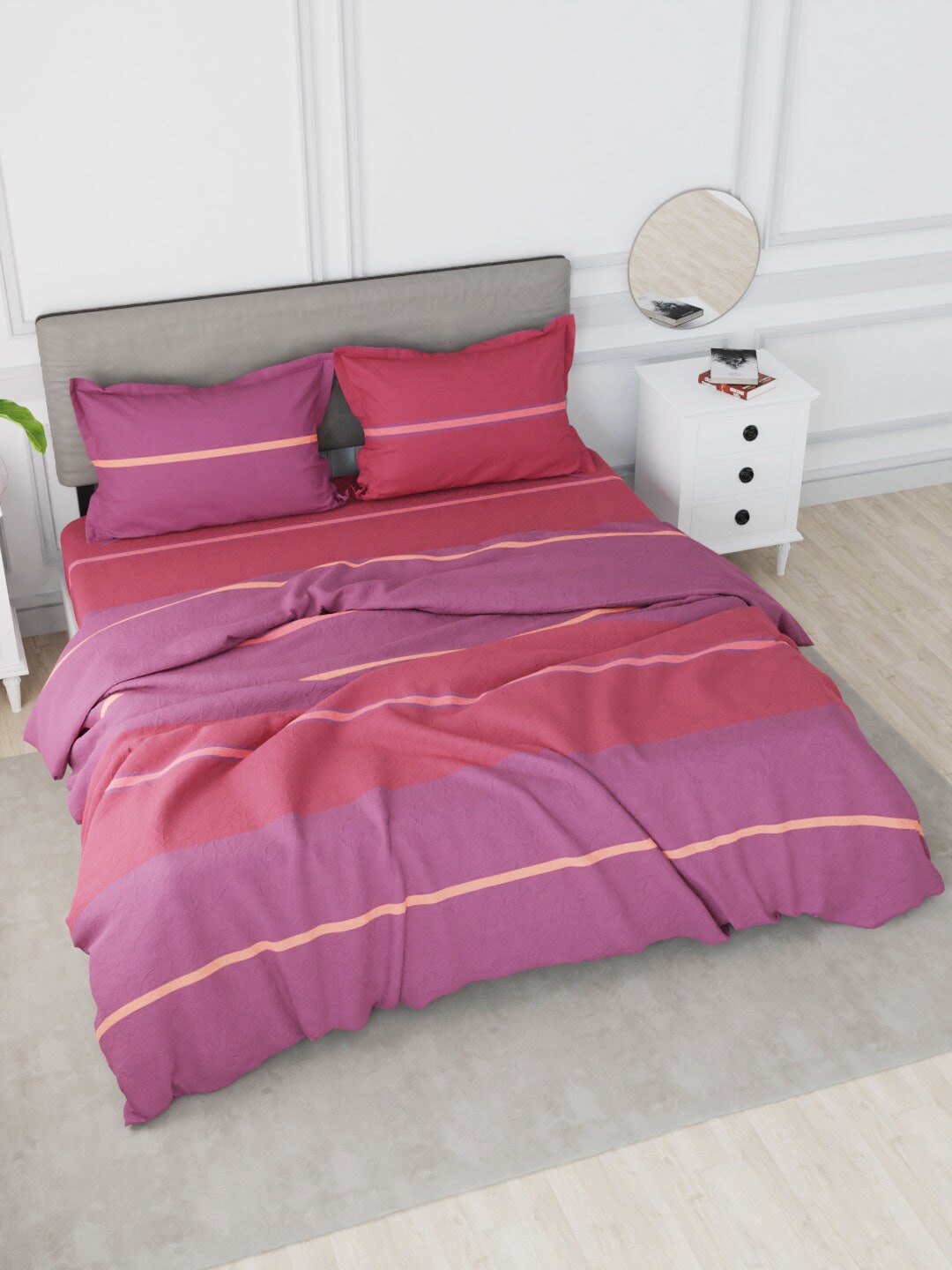 Nautica Maroon & Purple Striped Pure Cotton King Bedding Set With Comforter Price in India