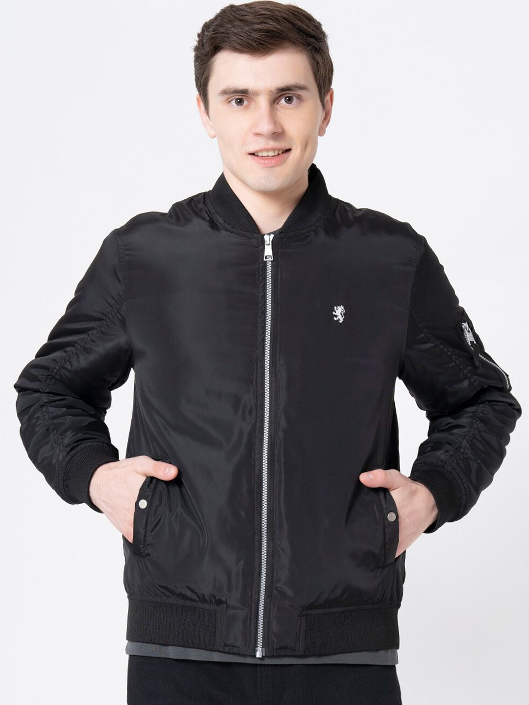 Red Tape Men Black Solid Bomber Jacket