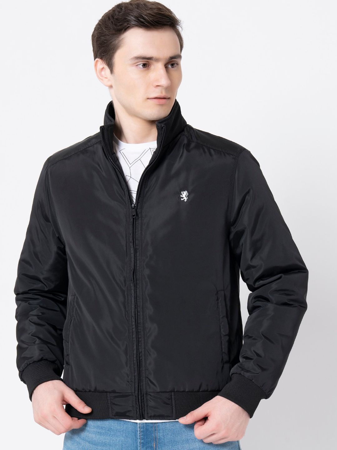 Red Tape Men Black Bomber Jacket