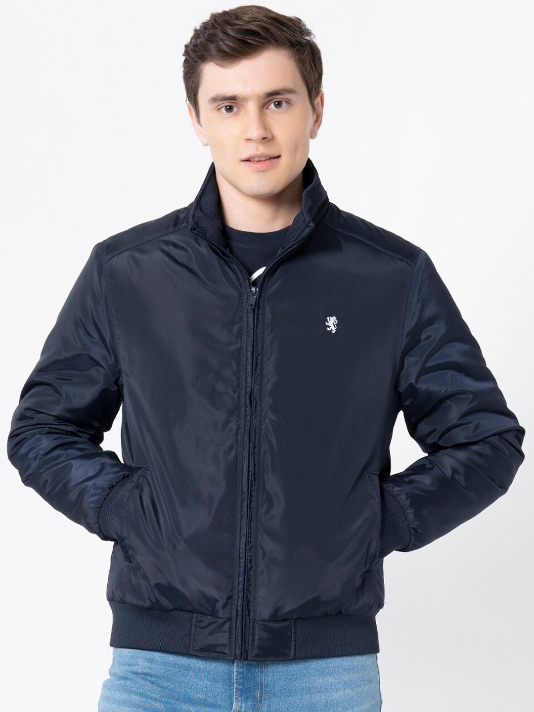 Red Tape Men Navy Blue Bomber Jacket
