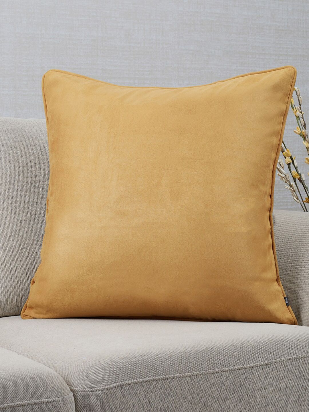 HomeTown Mustard & White Reversible Velvet Square Cushion Cover Price in India