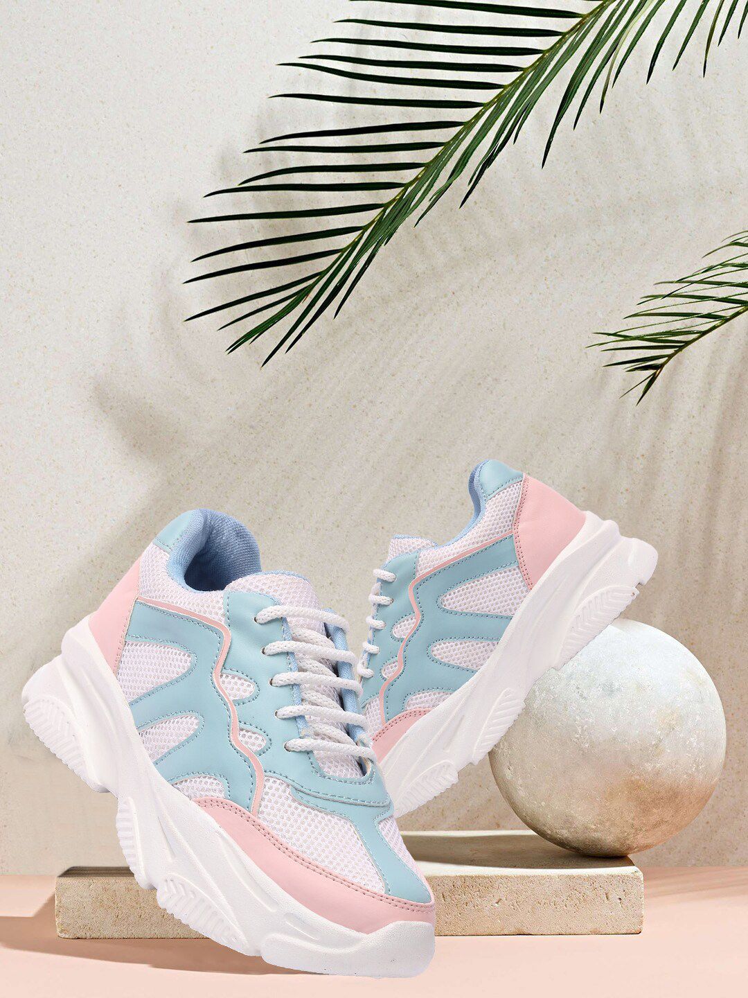 Bella Toes Women Blue & Pink Colourblocked Mesh Sneakers Price in India