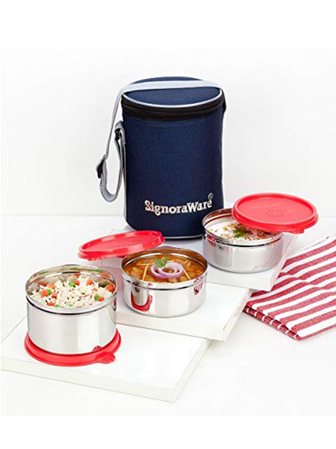 SignoraWare Set Of 3 Silver-Toned Solid Lunch box Price in India