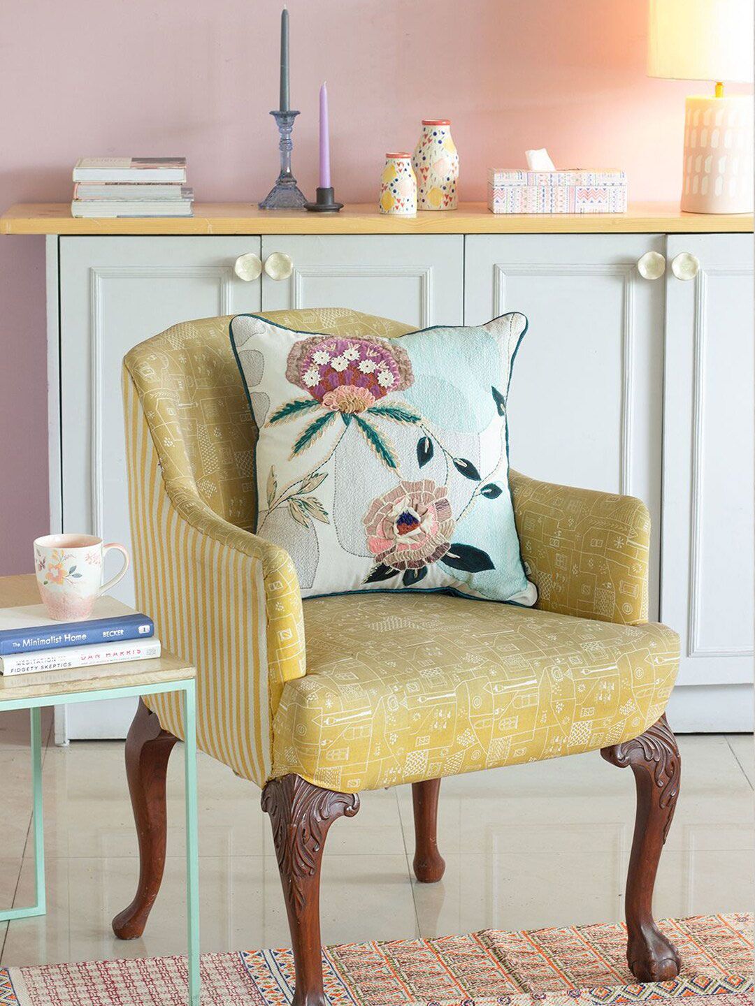 The Wishing Chair Blue & Pink Floral Rectangle Cushion Covers Price in India