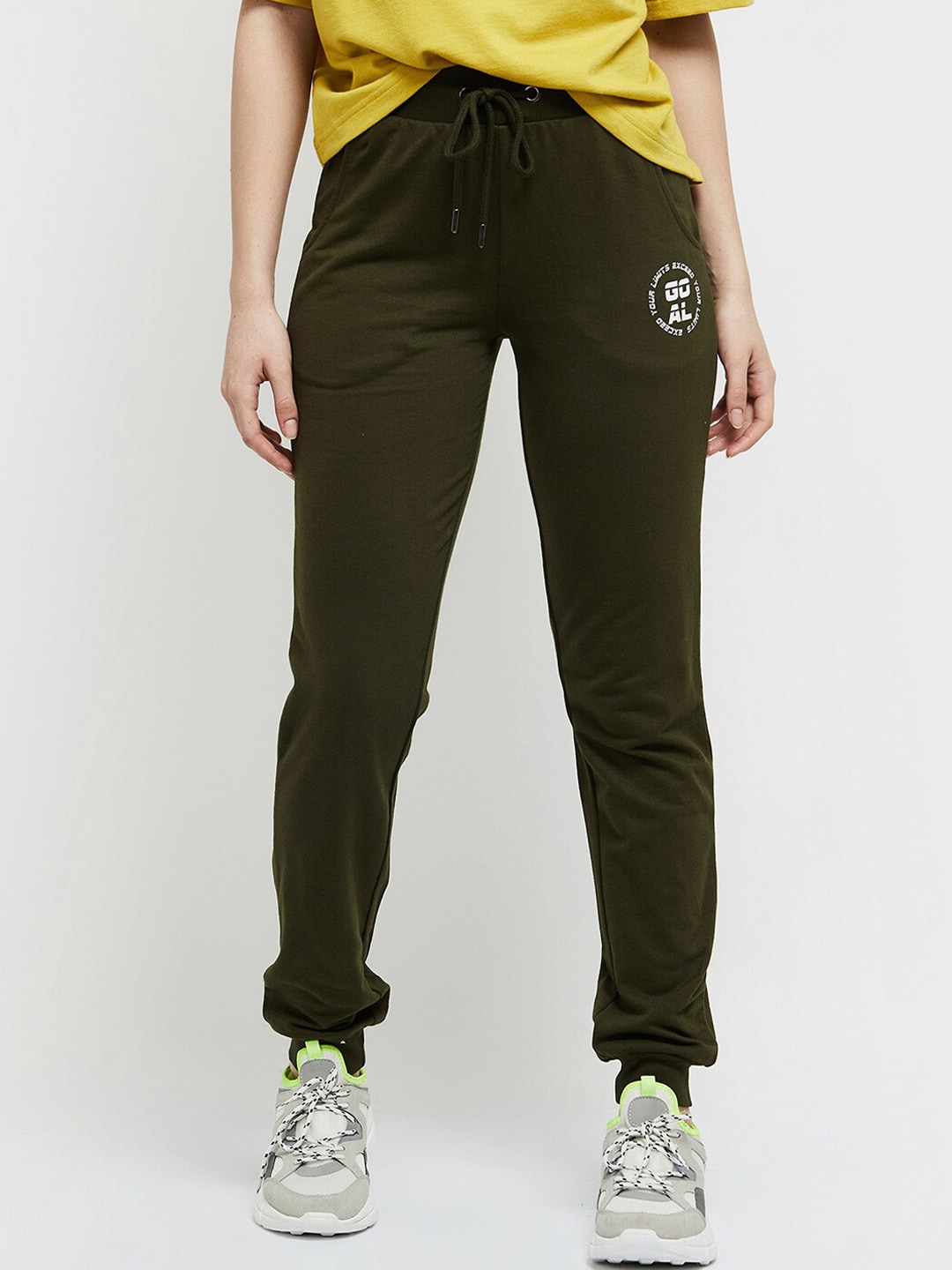 max Women Olive Green Solid Cotton Sports Joggers Price in India