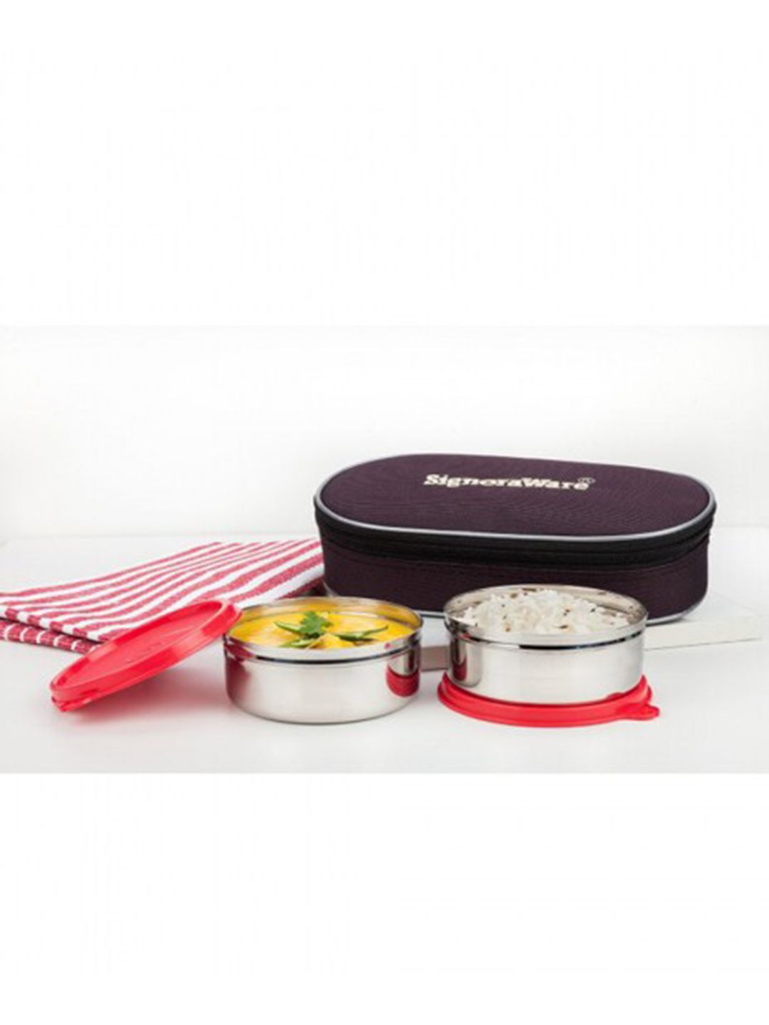 SignoraWare Red Solid Stainless Steel Lunch Box- 350ML Price in India