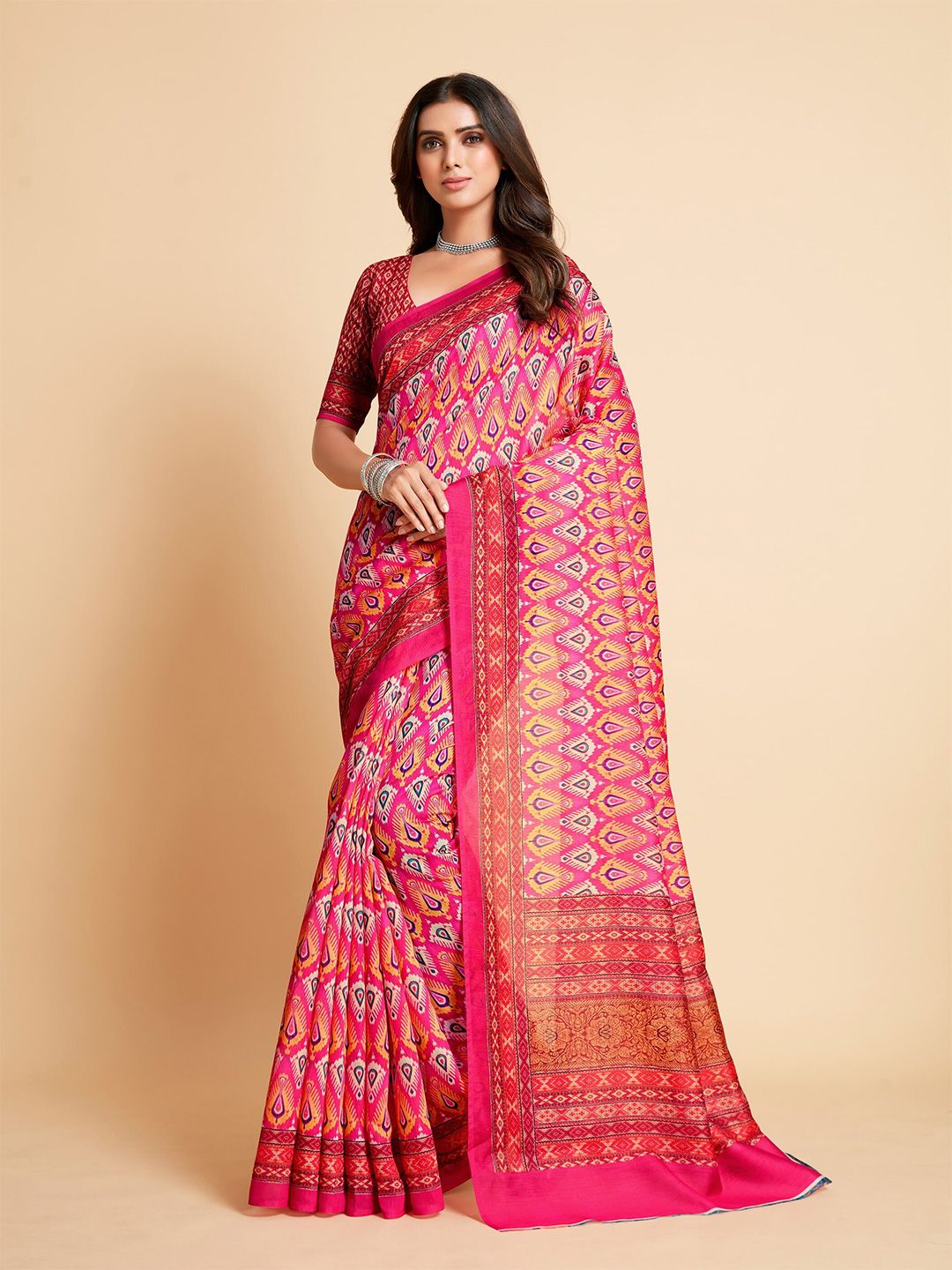 all about you Magenta & Blue Silk Cotton Saree Price in India