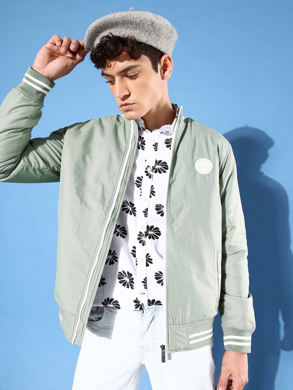 WROGN Men Green Solid Varsity Jacket