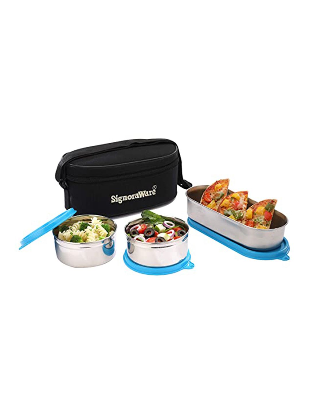 SignoraWare Pack Of 3 Steel & Blue Stainless Steel Lunch Box With Bag Price in India