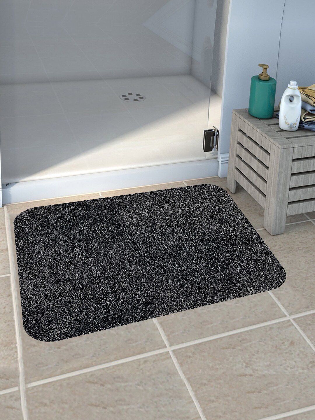 Athom Trendz Black Solid Anti-Skid Bath Mat Price in India