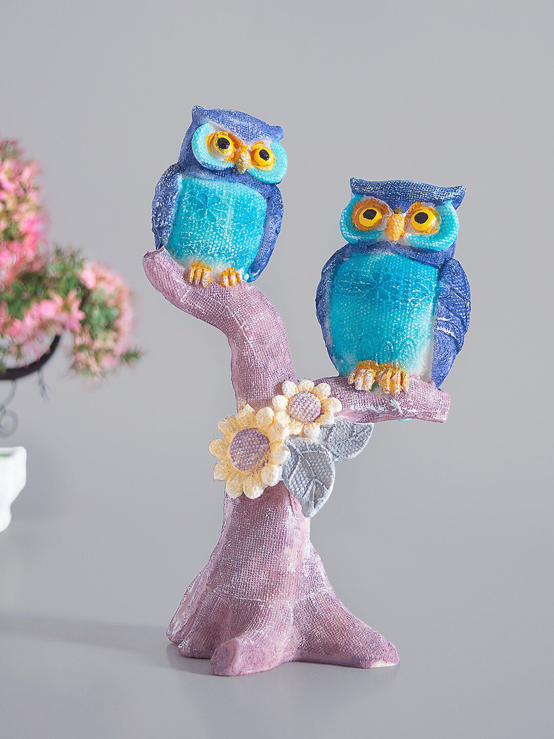 Golden Peacock Blue & Purple Owl Couple Showpieces Price in India