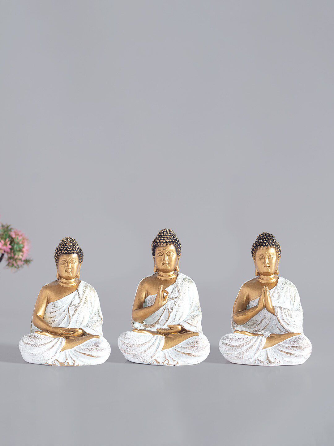 Golden Peacock Gold Plated and White Set Of 3 Lord Buddha Polyresin Showpiece Price in India