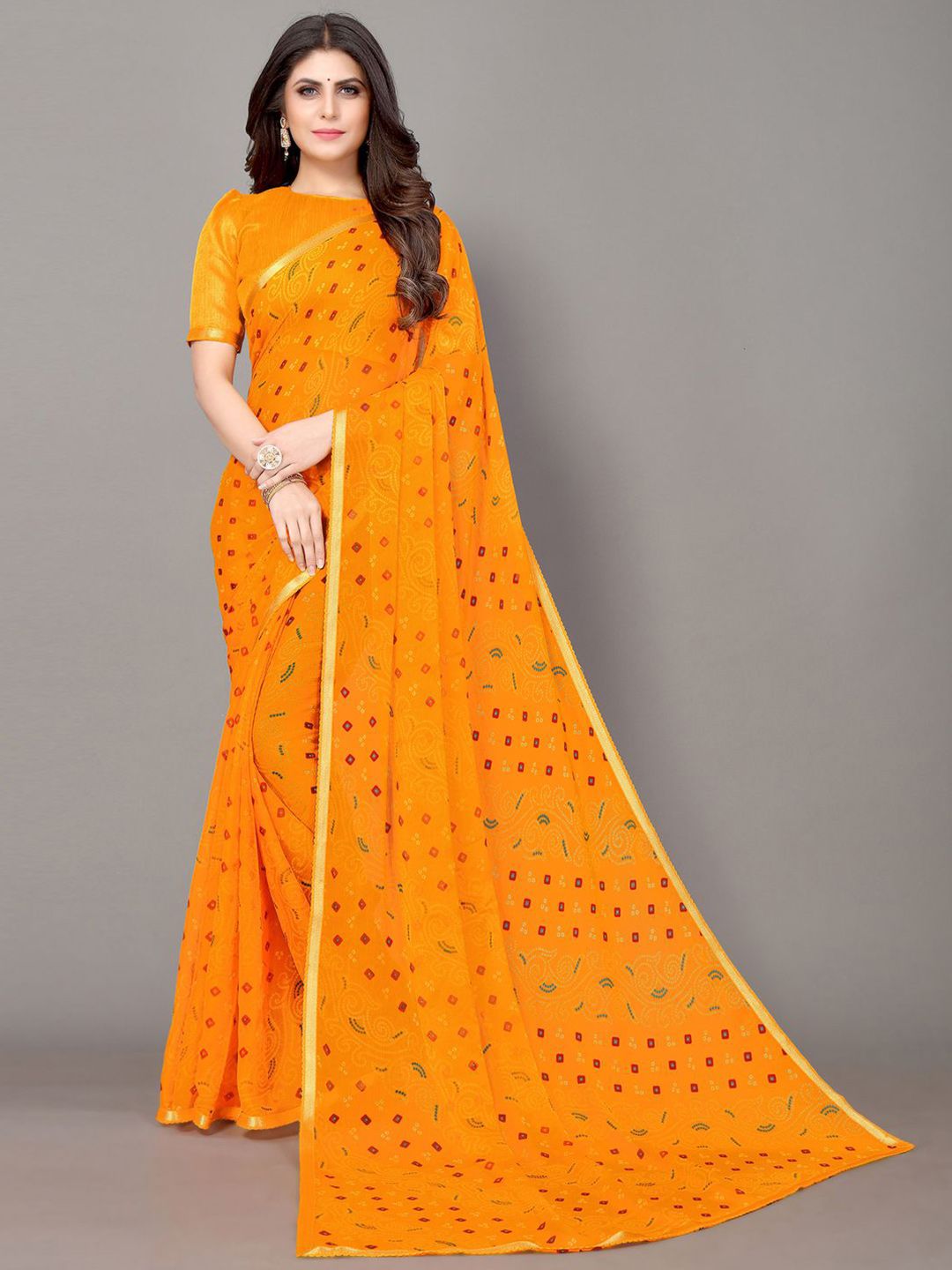 KALINI Yellow & Gold-Toned Bandhani Zari Bandhani Saree Price in India