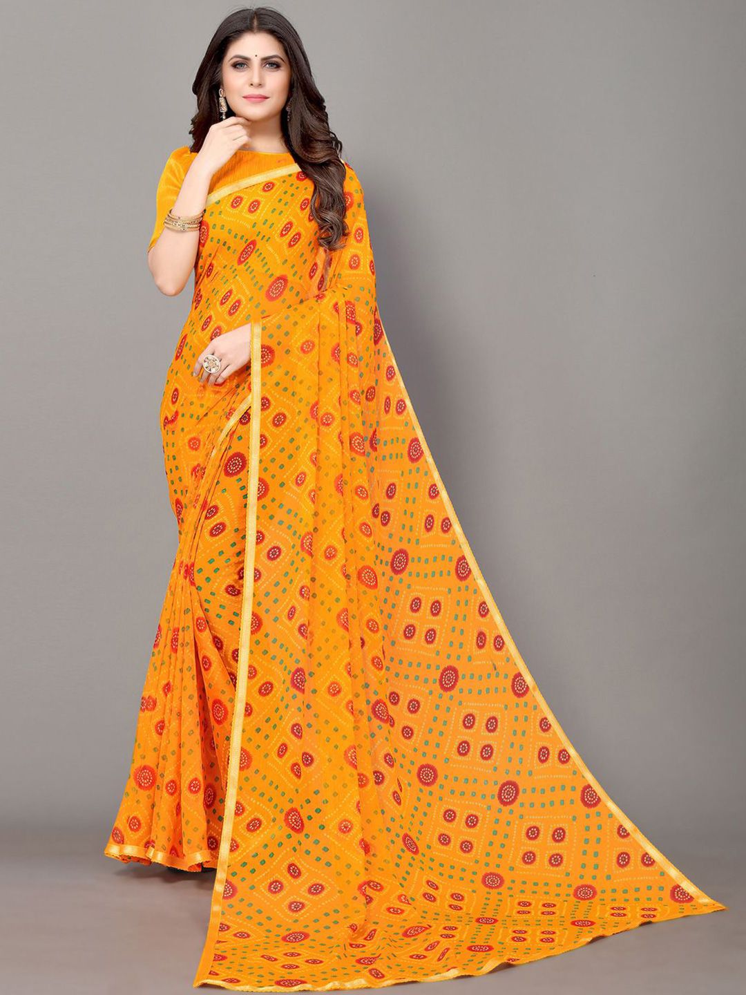 KALINI Yellow & Green Bandhani Saree Price in India
