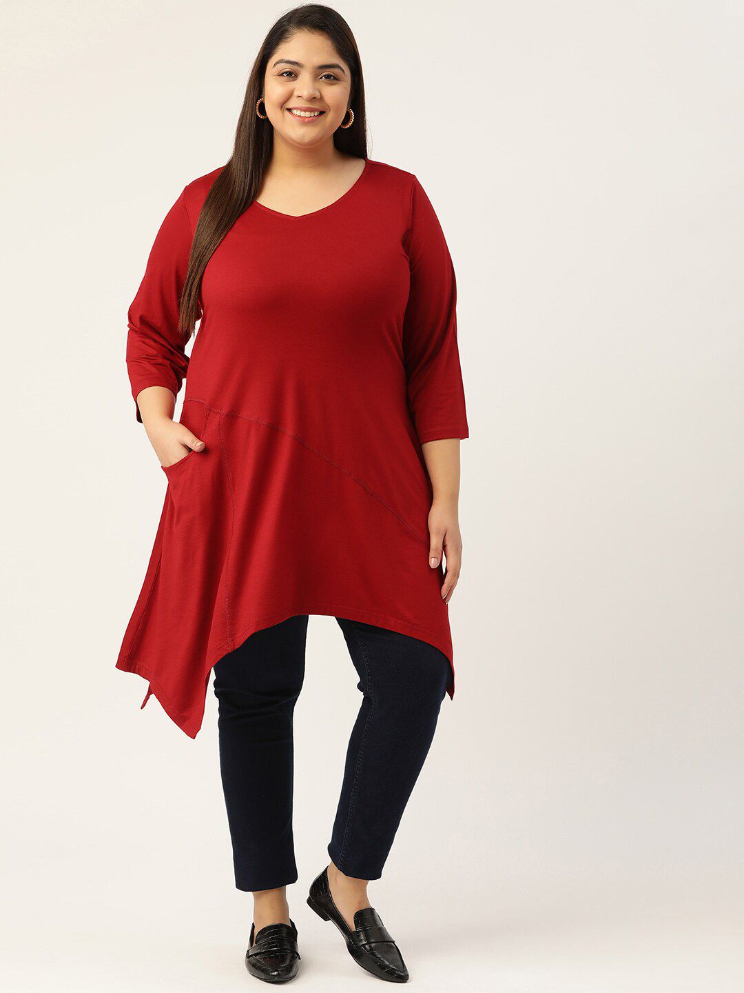 theRebelinme Maroon Plus Size Longline Top Price in India