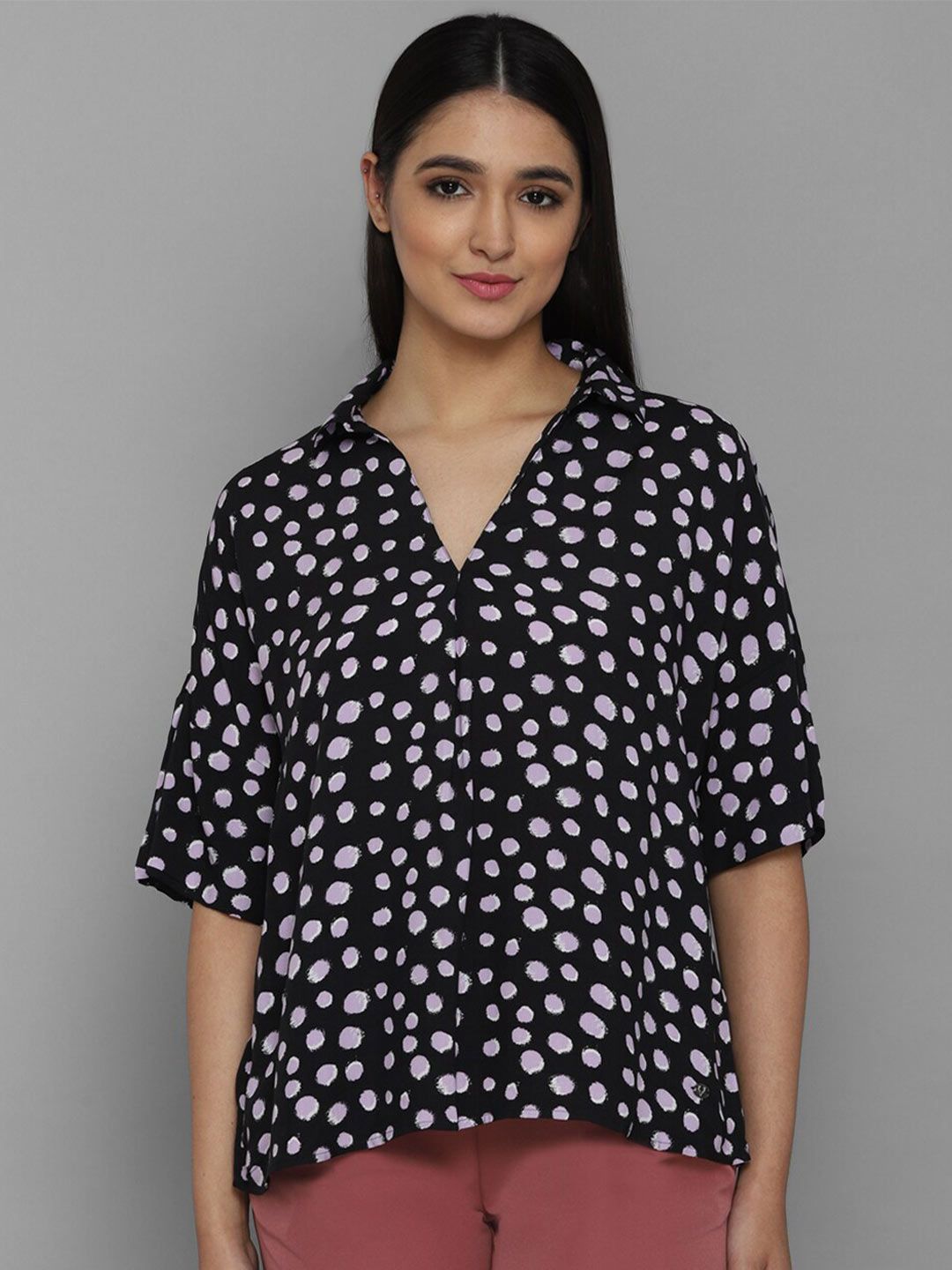 Allen Solly Woman Black Printed Boxy Top Price in India