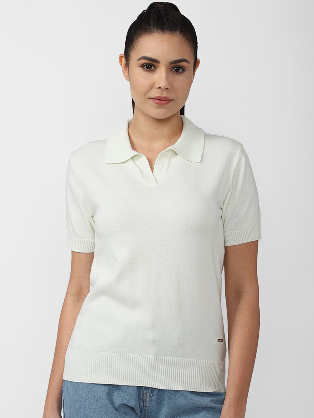 Van Heusen Woman Solid White Pure Cotton Shirt Style Top Price in India
