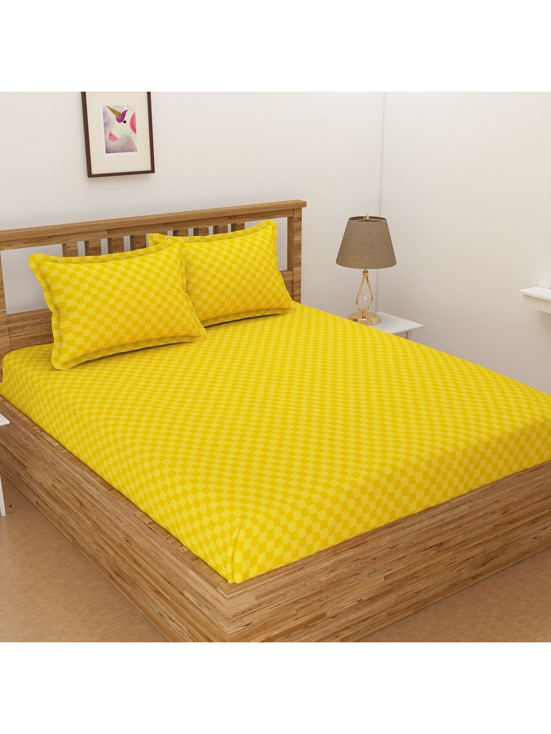 BELVOSTUM Yellow Geometric Crib Bedsheet with 2 Pillow Covers Price in India
