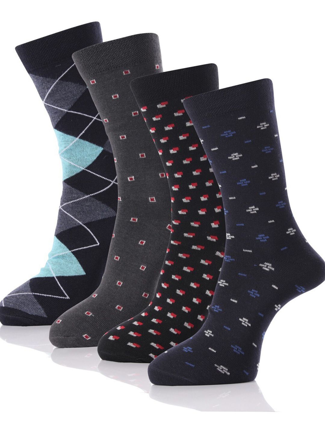 RC. ROYAL CLASS Men Pack Of 4 Multi-Coloured Patterned Calf-Length Socks