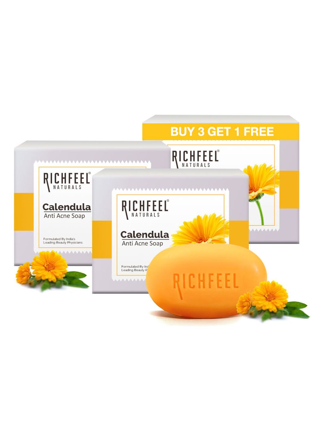 Richfeel Pack Of 4 Orange Calendula Anti Acne Soap-350 gm