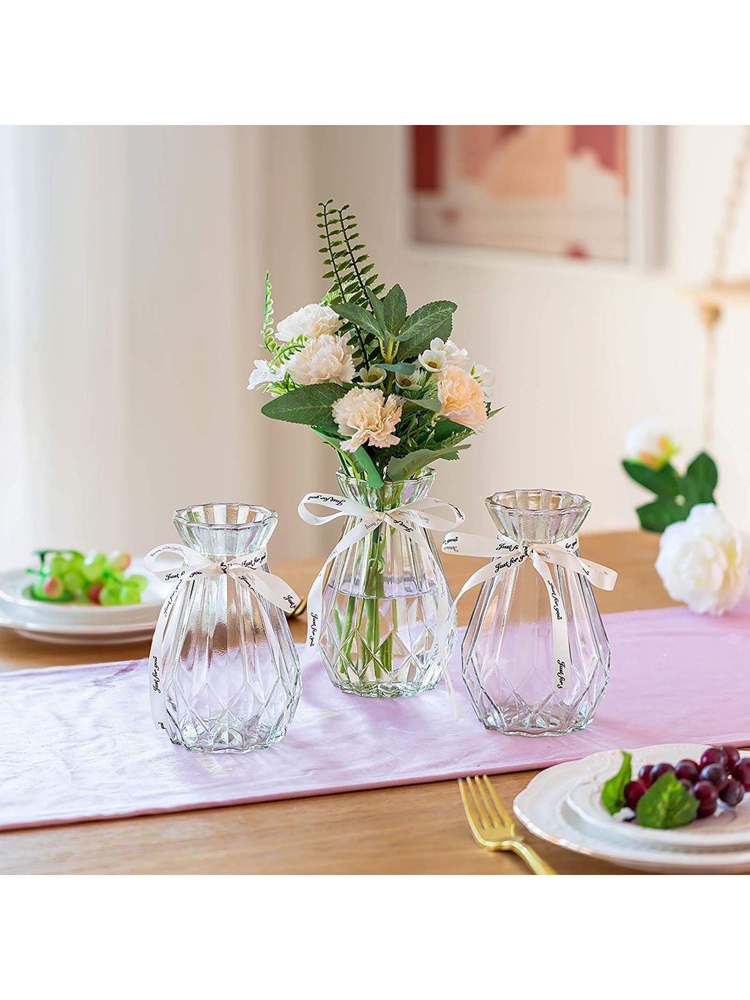BS AMOR Pack of 3 Transparent Textured Glass Flower Vases Style Centerpiece Diamond Price in India