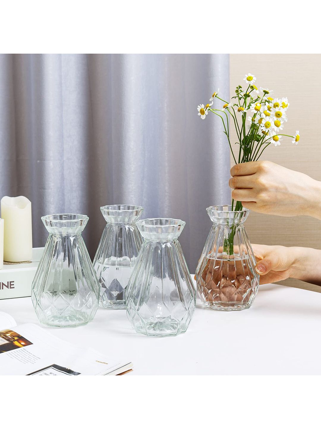 BS AMOR Set Of 4 Transparent Textured Glass Flower Vases Price in India