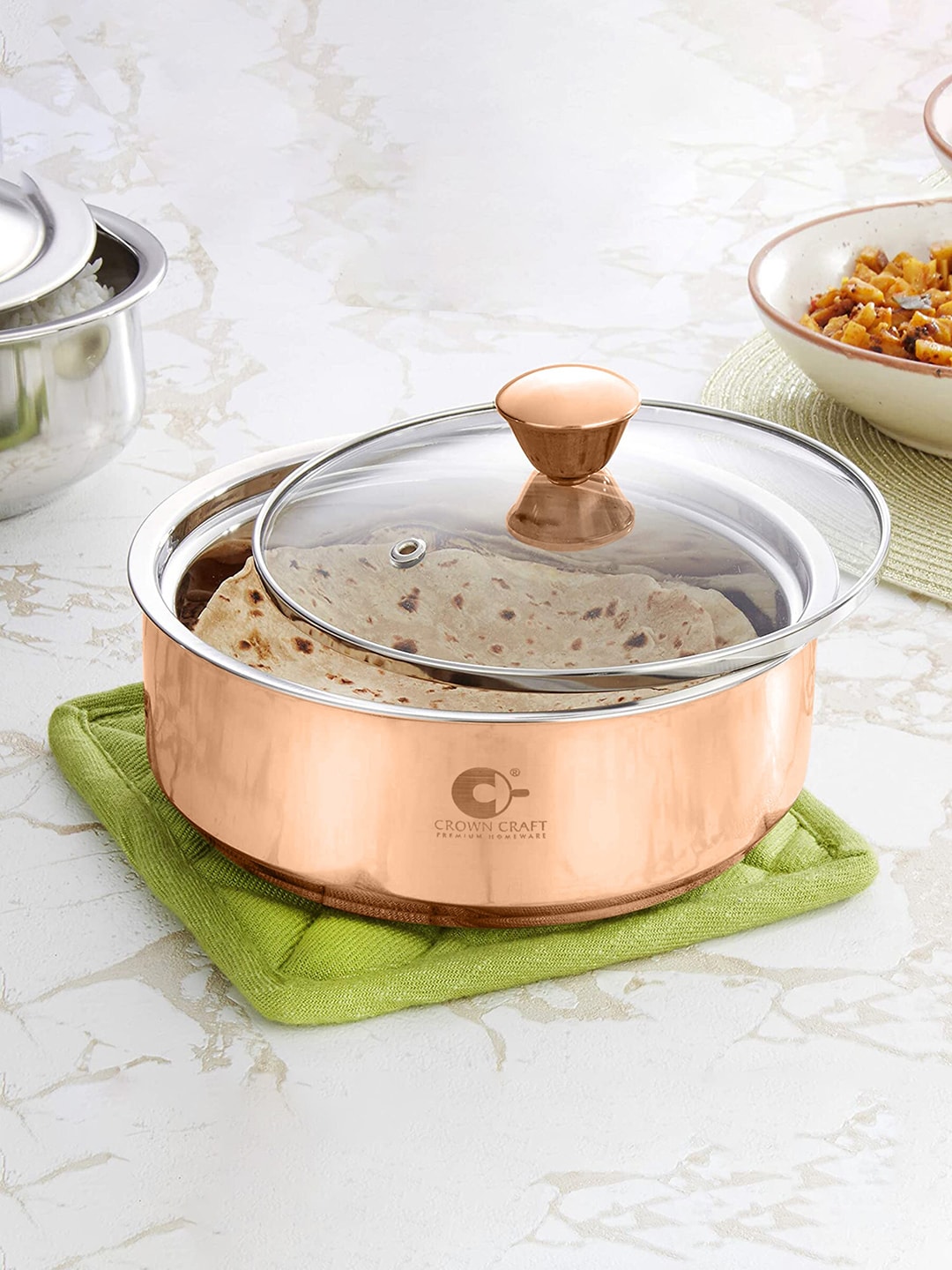 Crown Craft Rose Gold Solid Roti Casserole With Lid Price in India