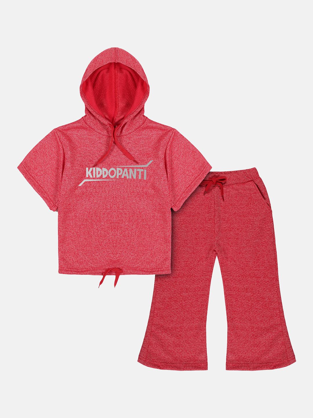 KiddoPanti Girls Red Printed T-shirt With Trousers