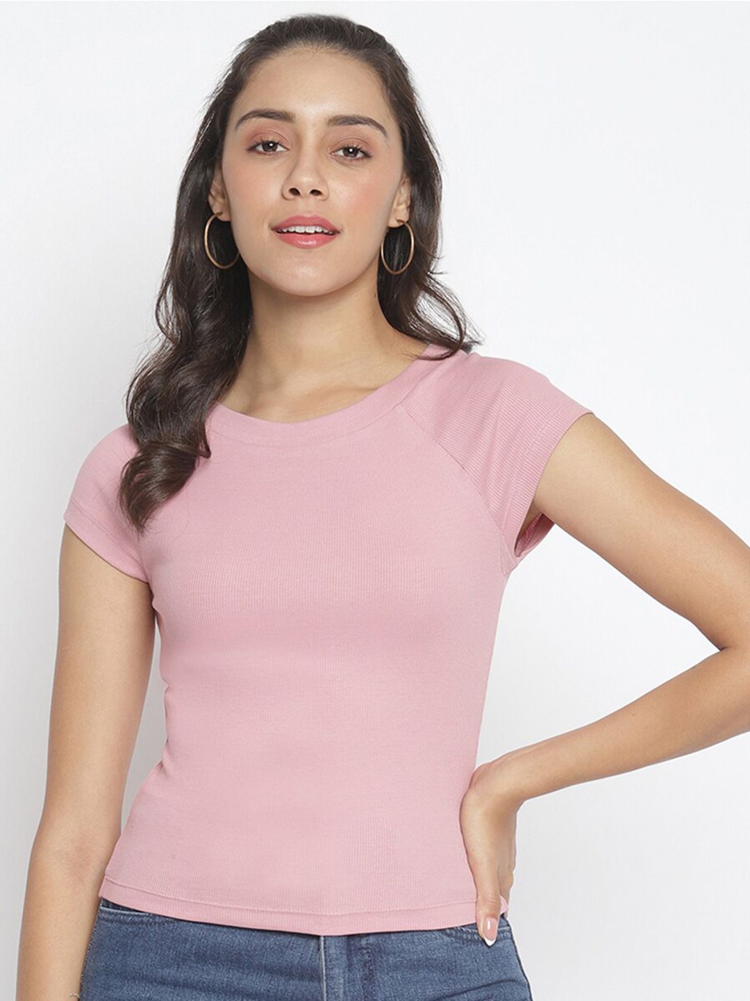 Marc Loire Nude-Coloured Pure Cotton Fitted Top Price in India