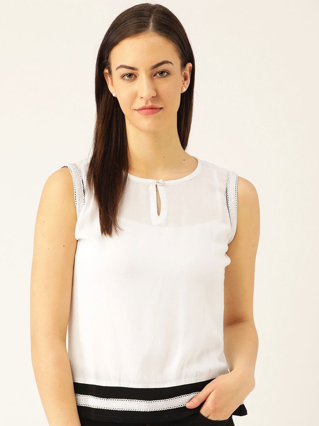 Marc Loire White Keyhole Neck Top Price in India