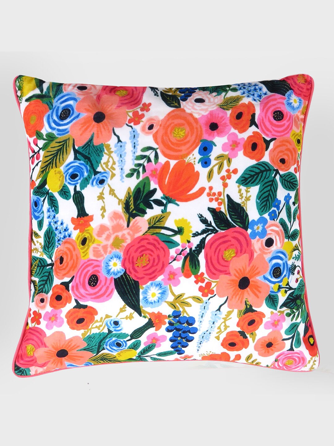 OUSSUM Pink & Blue Floral Velvet Square Cushion Covers Price in India