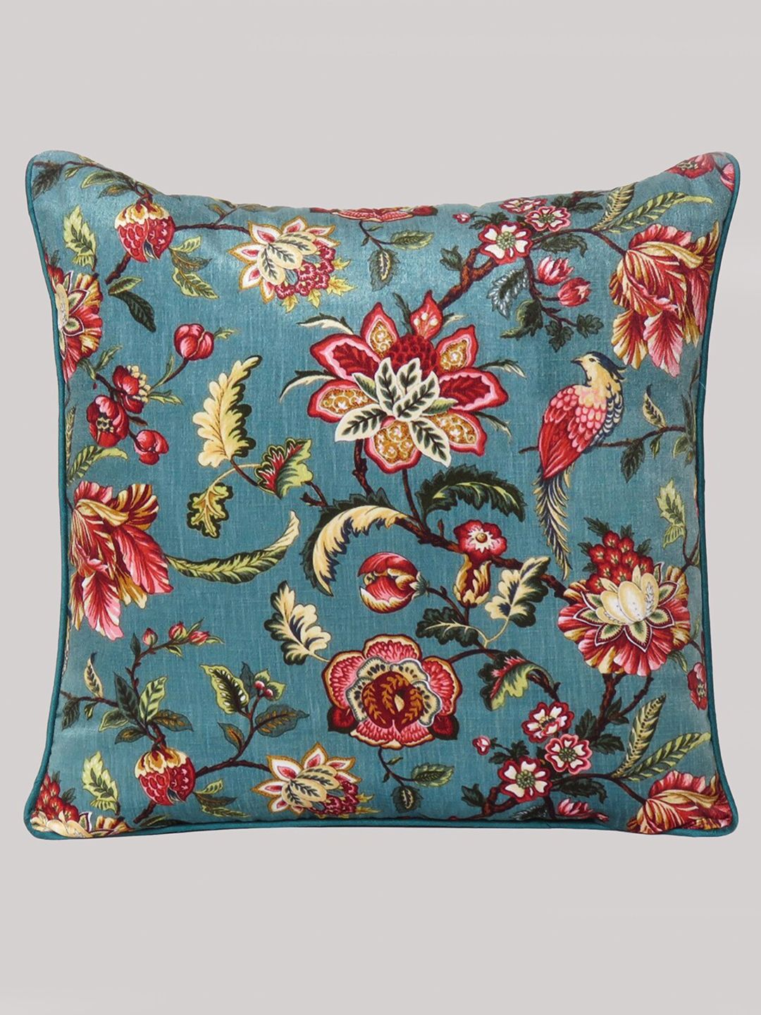 OUSSUM Grey & Red Floral Velvet Square Cushion Covers Price in India