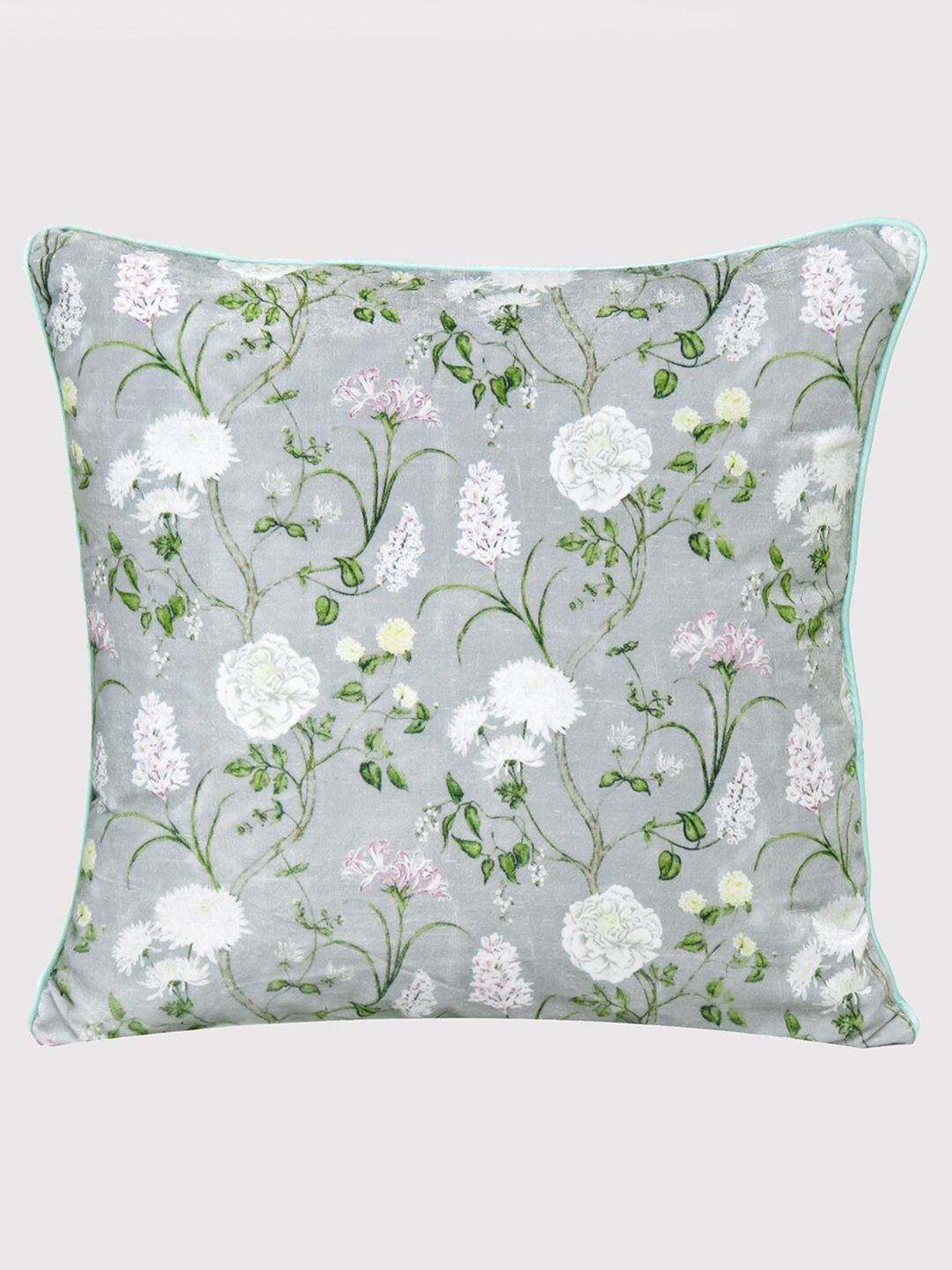 OUSSUM Grey & Green Floral Velvet Square Cushion Covers Price in India