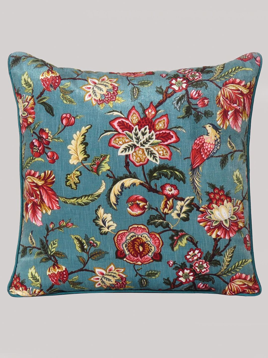 OUSSUM Grey & Pink Floral Velvet Square Cushion Covers Price in India