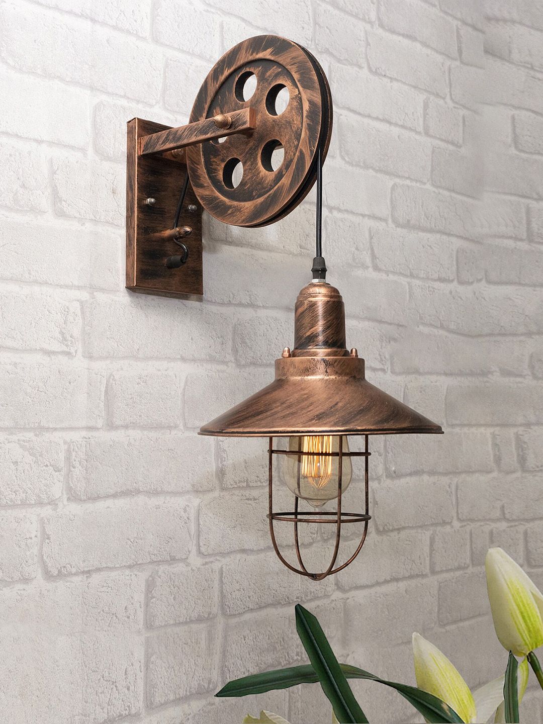 Homesake Copper-Toned Solid Cone Lift Pulley Shade Wall Lamps Price in India