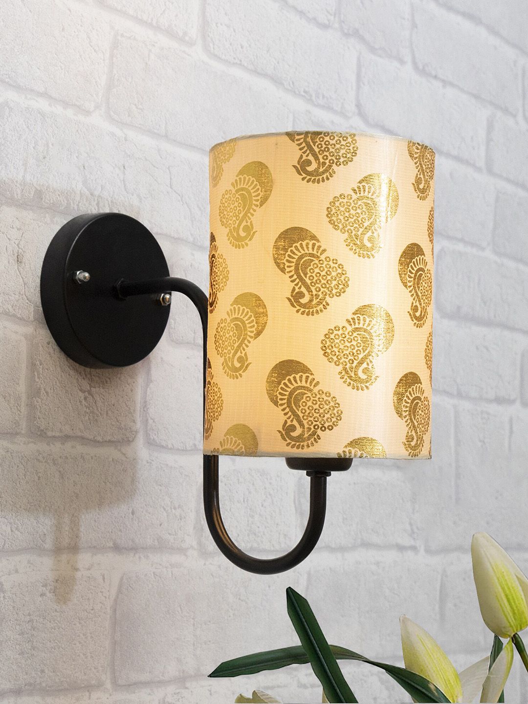 Homesake Gold-Toned Printed Cylinder Shade Wall Lamps Price in India
