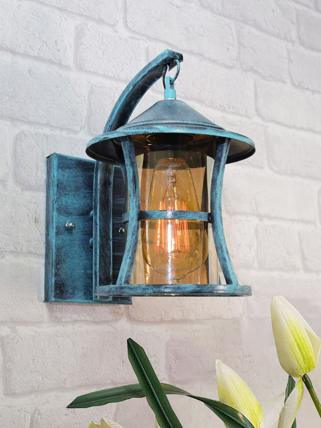 Homesake Blue Solid Chimney Light With Fixture Glass Shade Wall Lamps Price in India