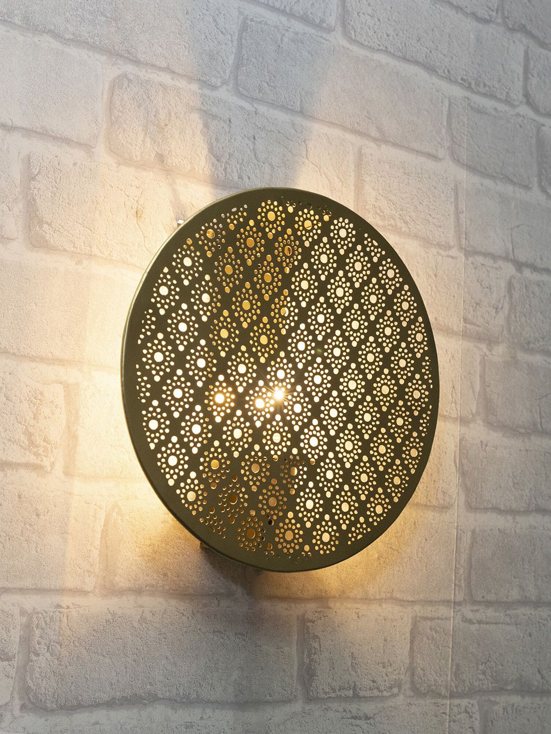 Homesake Gold-Toned Textured Moroccan Round Shade Wall Lamps Price in India
