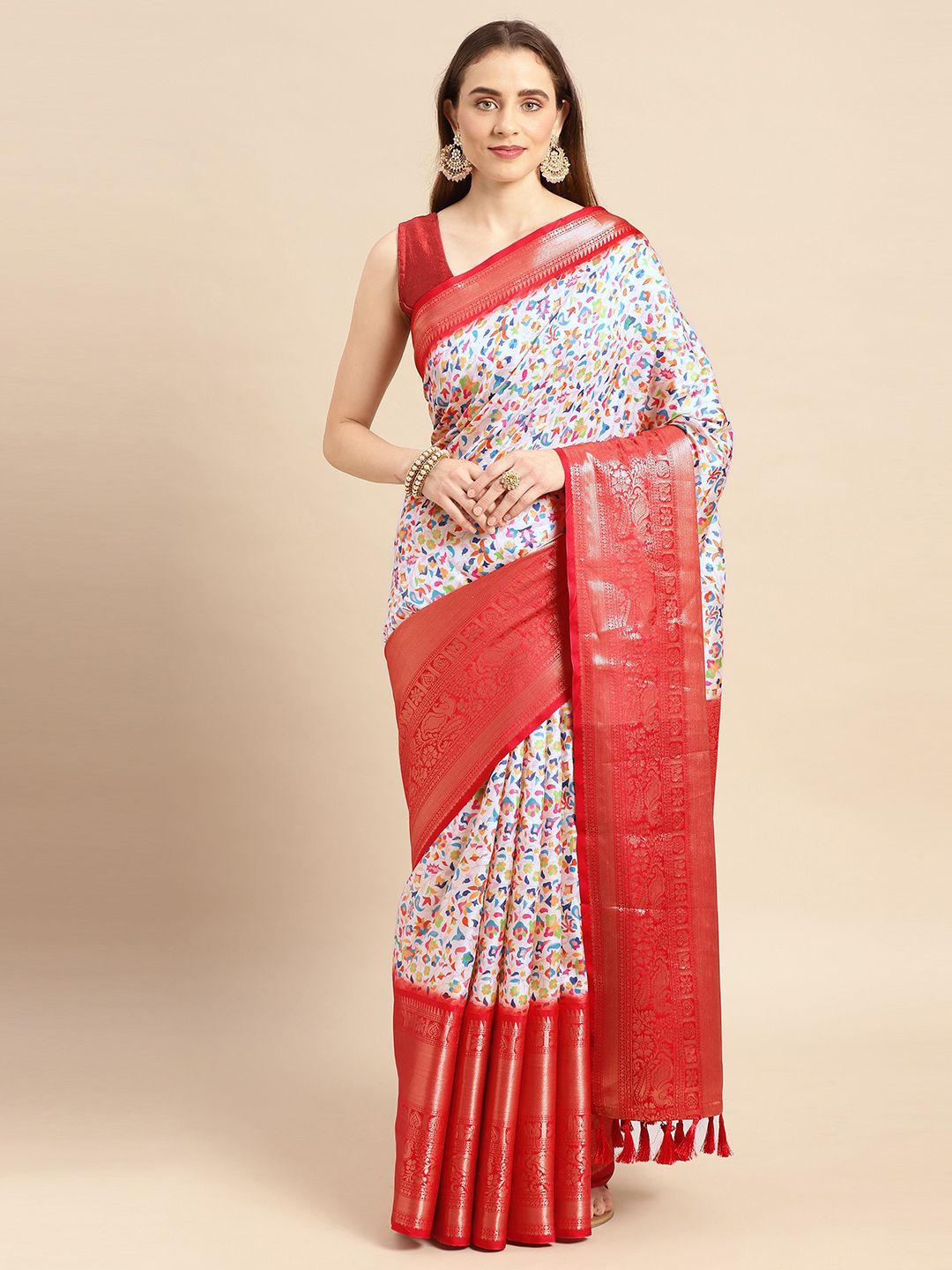 VASTRANAND Kalamkari Zari Silk Blend Banarasi Saree Price in India