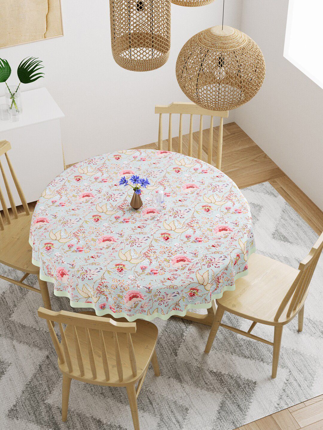 Gulaab Jaipur Grey & Pink Floral Printed 6-Seater Cotton Table Covers Price in India