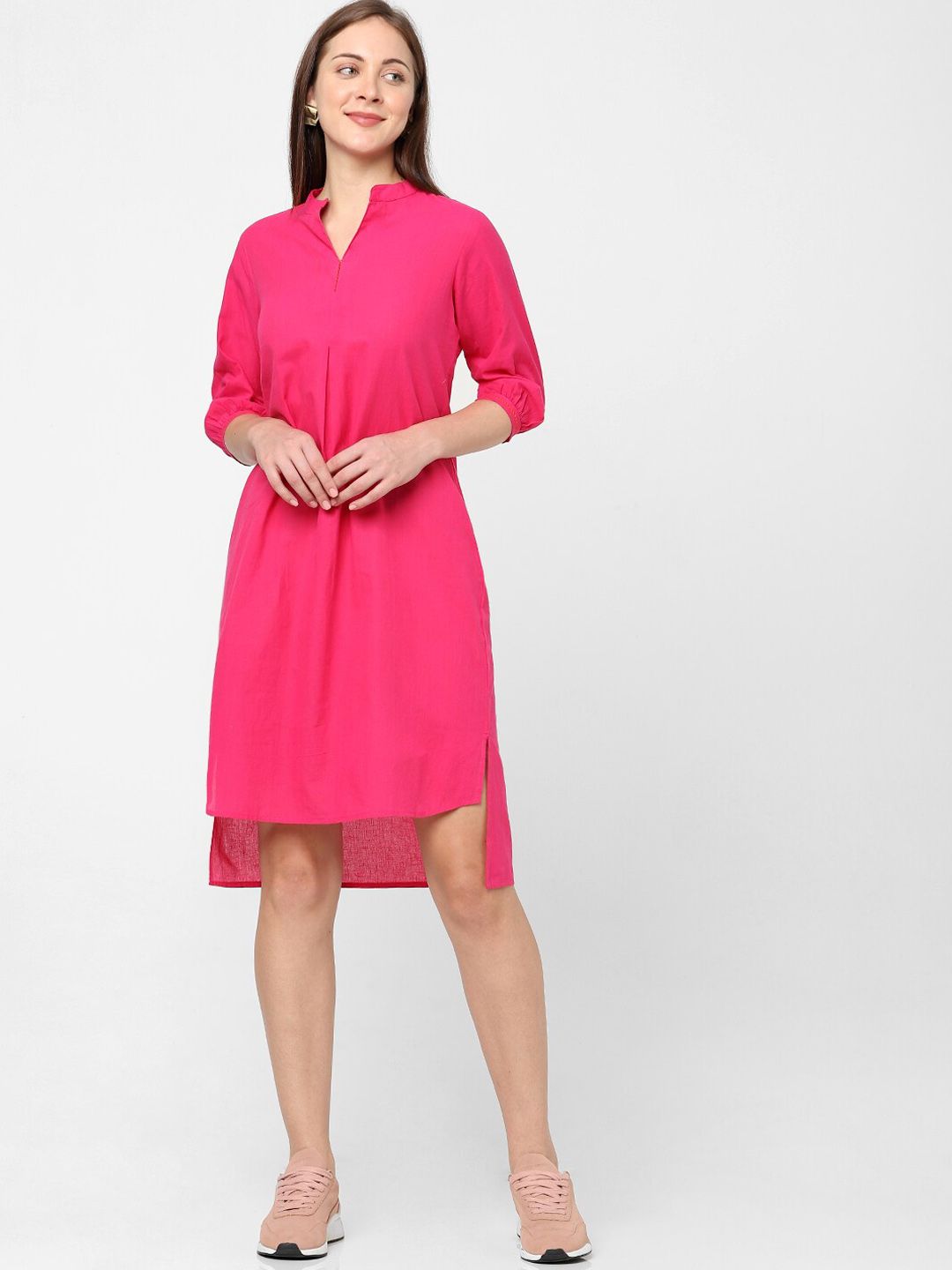 Indifusion Pink Solid A-Line Dress Price in India