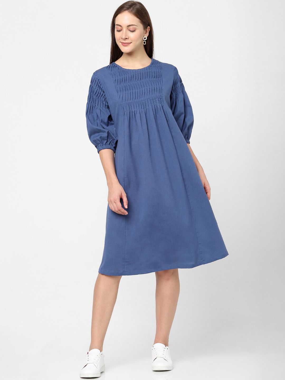 Indifusion Blue Denim A-Line Dress Price in India