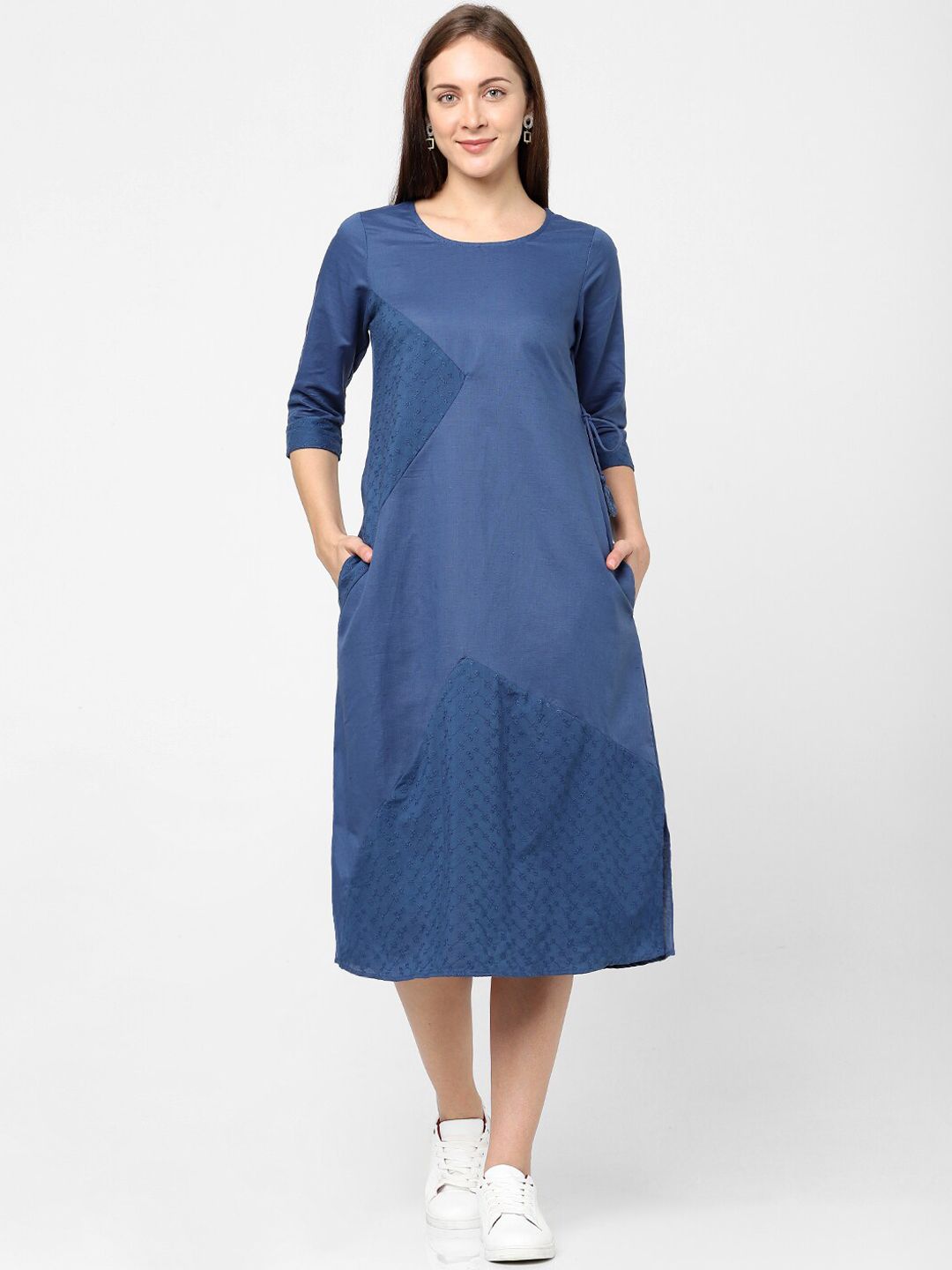 Indifusion Blue Denim A-Line Midi Dress Price in India