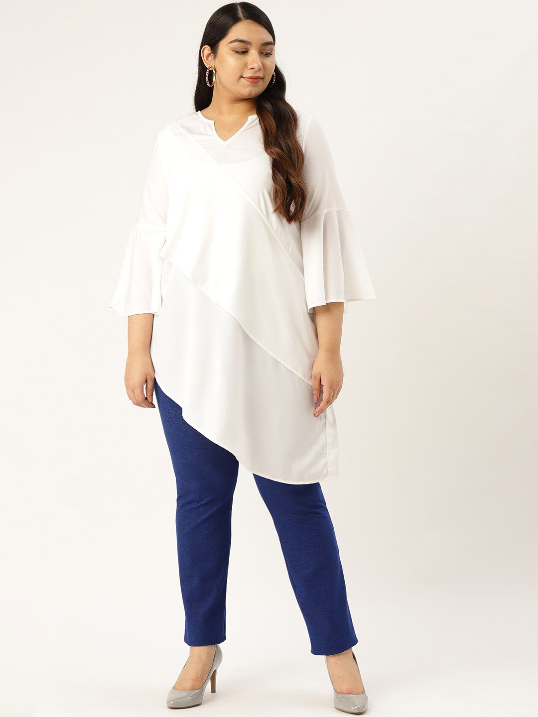 theRebelinme Women Plus Size White Layered Crepe Longline Top Price in India