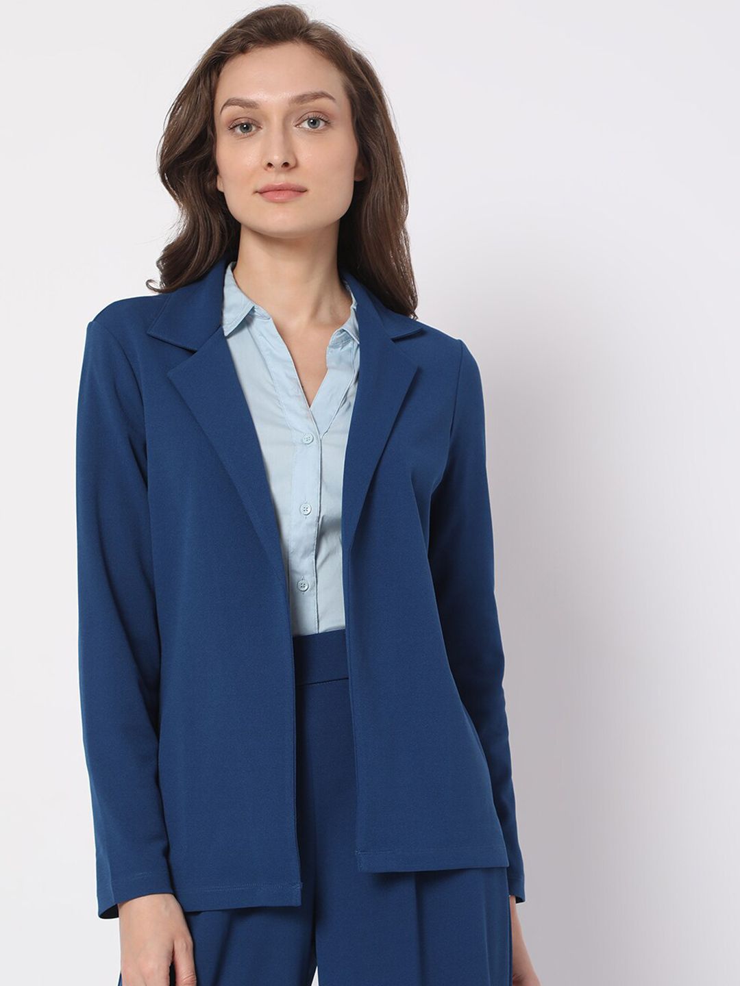 Vero Moda Women Blue Solid Single Breasted Blazers Price in India